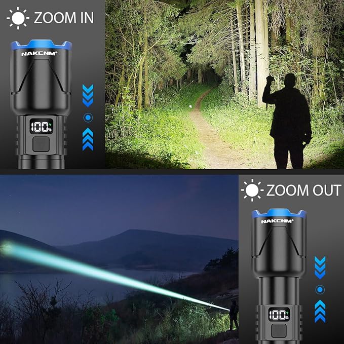 NAKCNM Flashlights High Lumens Rechargeable 2000 Lumens Super Bright with LCD Digital Display, 3 Mode, Waterproof, Powerful Tactical Flashlight for Camping Outdoor Emergencies