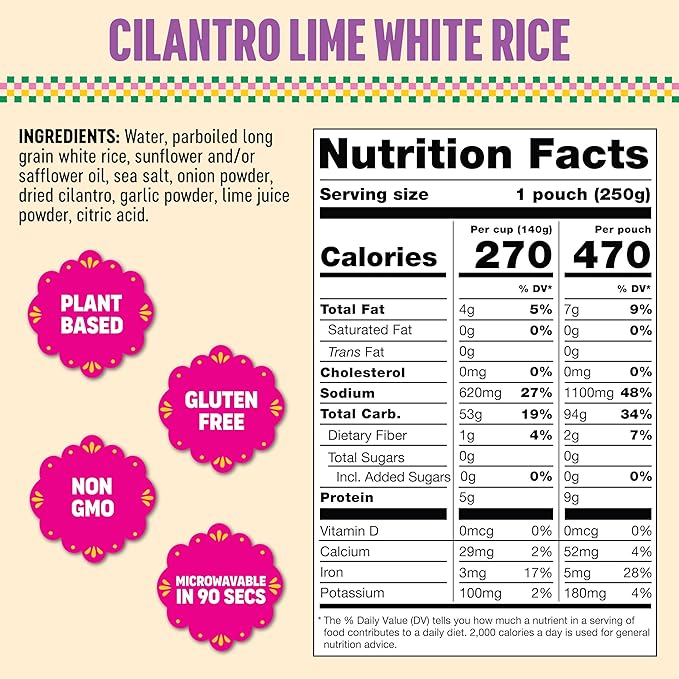 SOMOS Cilantro Lime White Rice - Gluten Free, Non-GMO, Vegan & Microwavable Meals Ready to Eat - Delicious, Healthy & Convenient - Perfect for Burrito Bowls, Tostadas & More | 8.8 oz (Pack of 6)