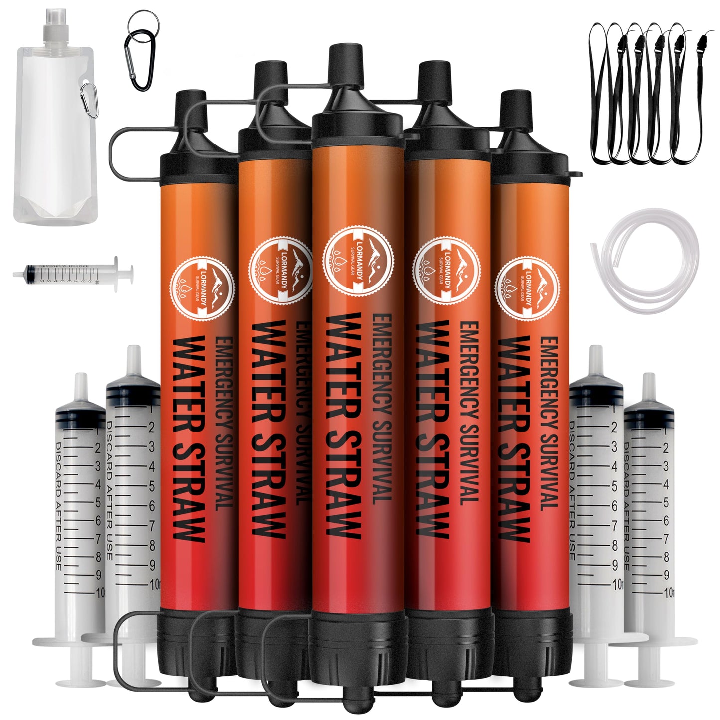 Lormandy Straw Water Filter 5 Pack - Outdoor Camping & Hiking Survival Gear