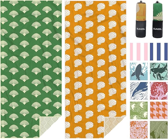 Eunzel 2 Pack Microfiber Beach Towel, Quick Dry Travel Towel Large Sand Free Towel for Beach, Camping, Swim Pool, Gym, Sports& Yoga 71"x32", Sea Shell