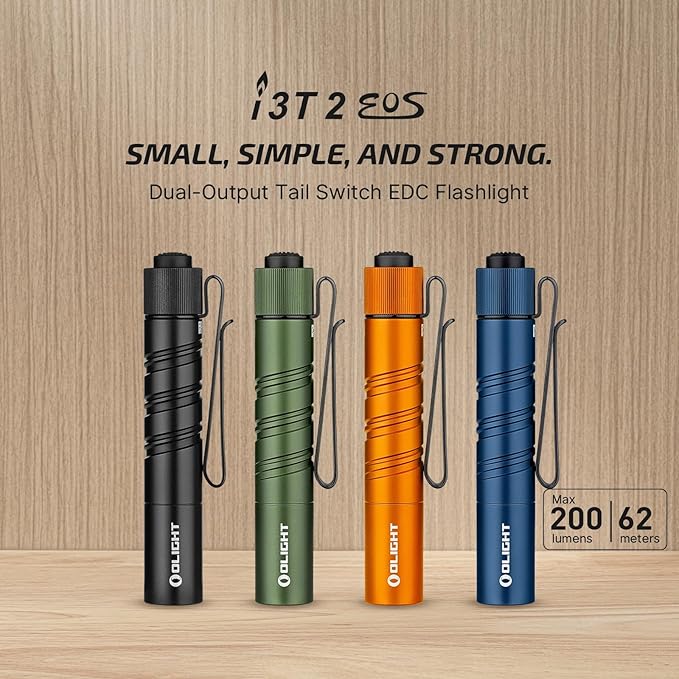OLIGHT I3T 2 EOS Pocket EDC Flashlight, 200 Lumens Compact Bright Handheld Flash Lights, Dual-Output Tail Switch with AAA Battery and Two-Way Pocket Clip for Camping and Hiking (Black)