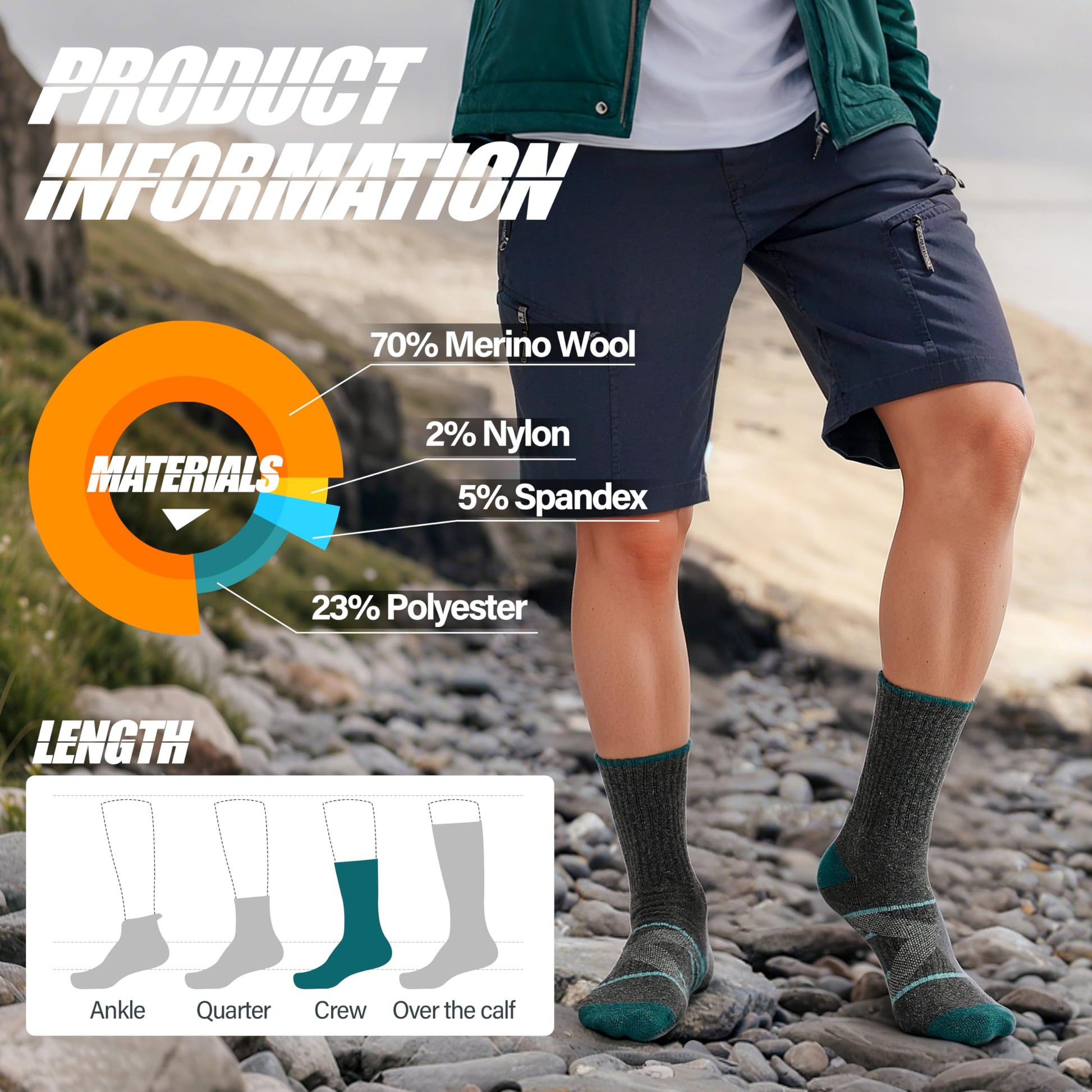 ANTSANG Merino Wool Hiking Socks, Crew Boot Work Socks for Men Women