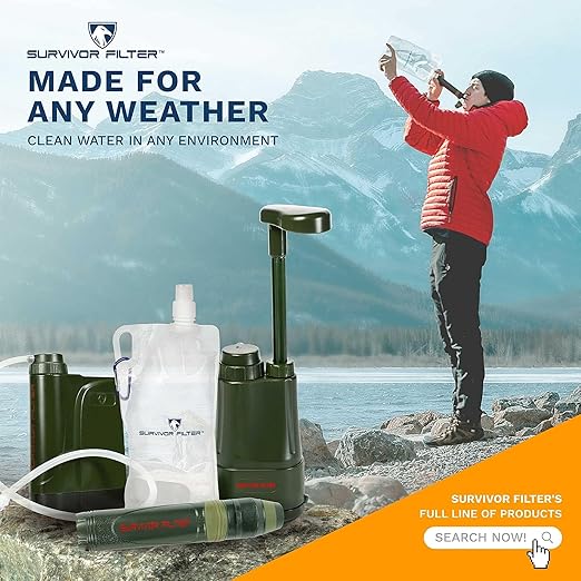 Survivor Filter Squeeze Kit - Collapsible Bottle & Filter Straw - Viral, Parasite, Bacterial Filter