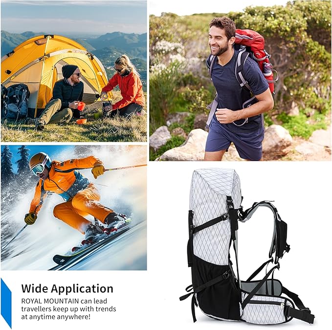 Hiking Backpack,40L Extra Large Capacity Hiking Bag,Internal Frame Camping Backpack,Upgraded X-PAC Lightweight Sport Daypack Travel Backpacks Fit For Mountain Climbing Camping (White)