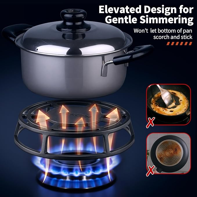 Feekoon Heat Diffuser for Gas Stove, 9.4 Cast Iron Flame Tamer, Stove Top Simmer Plate to Even Heat Distribution