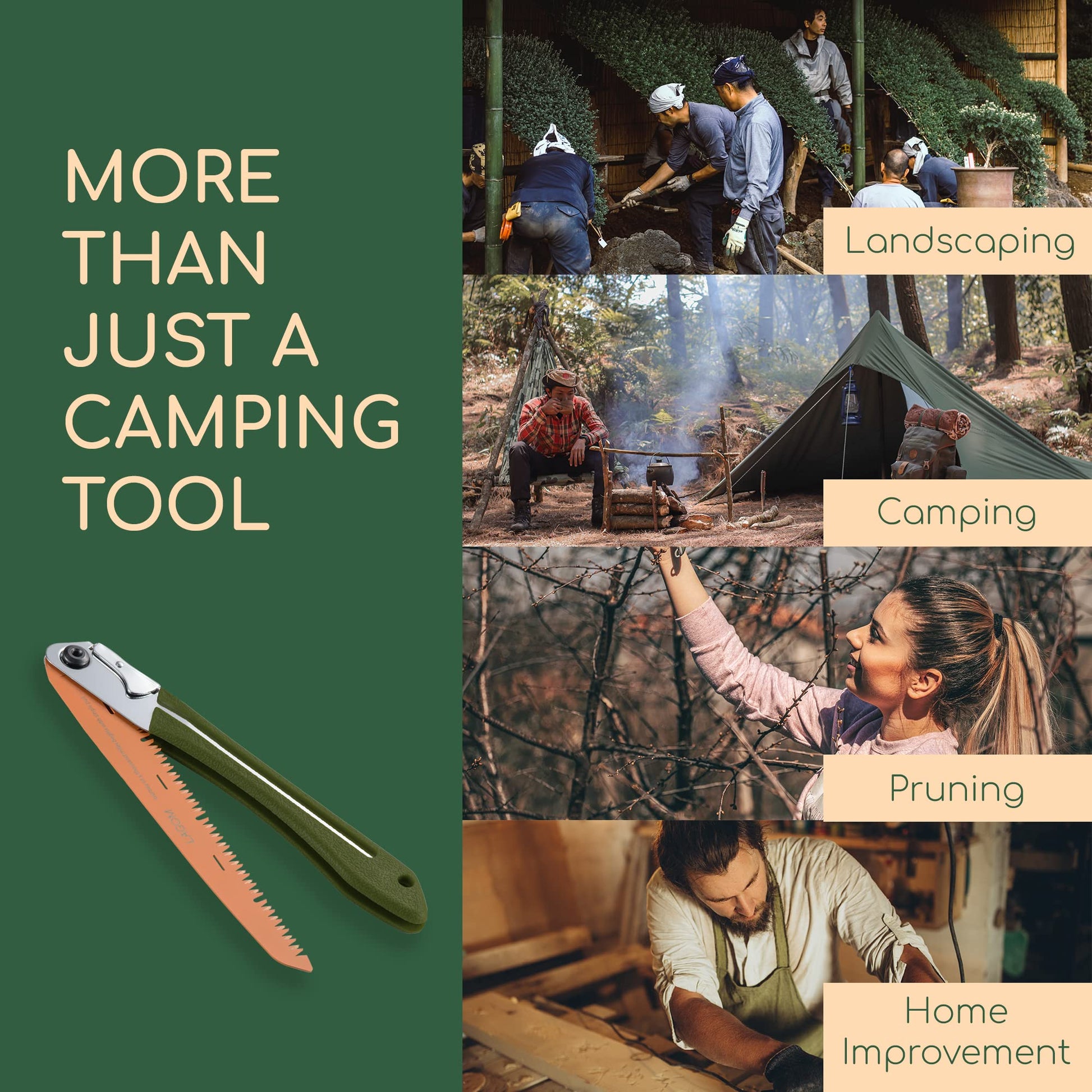 LAGOM Folding Camp Saw for Cutting Branches, 11.4" Straight Blade | SK5 Steel, Ergonomic Handle