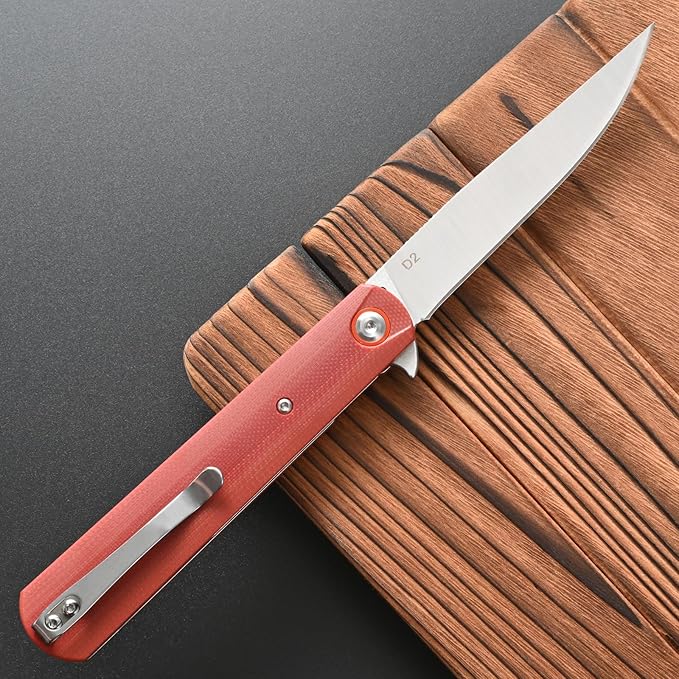 FF6 Folding Knife,D2 Steel Blade G10 Handle EDC Tool Knife for Camping,Hiking,Hunting,Fishing(Brown)