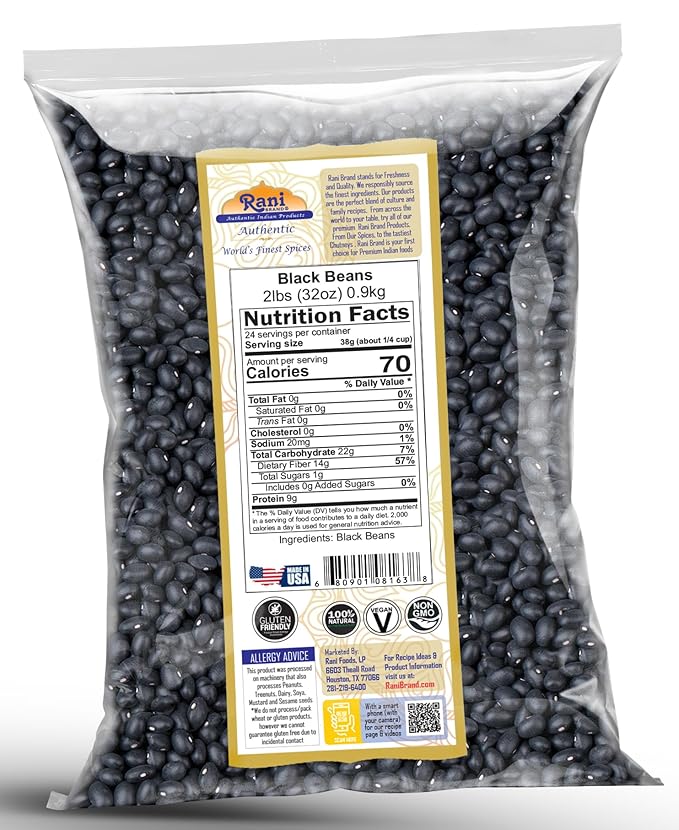 Rani Black Beans (Turtle Beans) 32oz (2lbs) 908g ~ All Natural | Vegan | Gluten Friendly | NON-GMO | Kosher | Product of USA