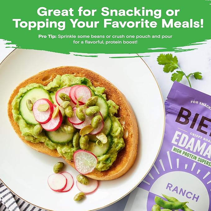Biena Crispy Roasted Edamame Beans Snack ??High Protein Snack for Adults & Kids, 12g-13g Protein per Serving - Made with Avocado Oil ??Vegan, Low Carb, Gluten-Free ??3-Pack 4.75oz, Ranch