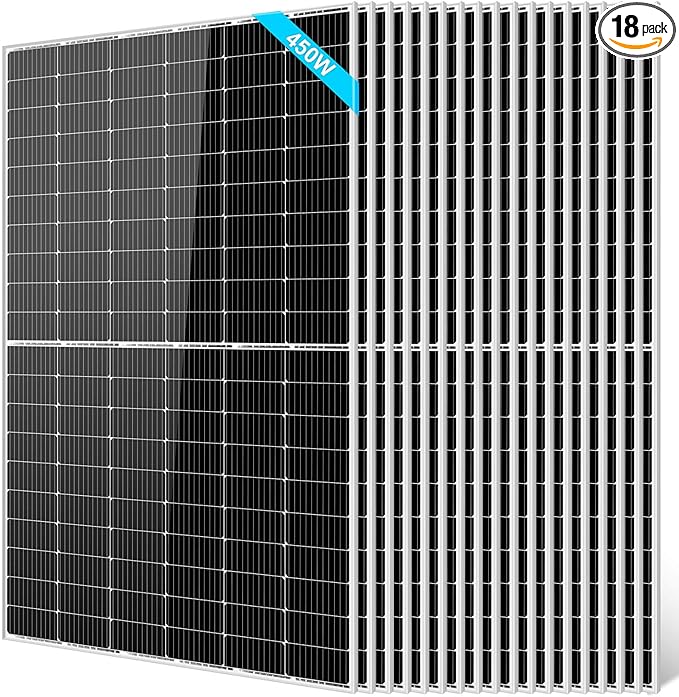 SUNGOLDPOWER 18PCS 450W Monocrystalline Solar Panel,Grade A Solar Cell, Waterproof IP67,High Efficiency PV Module for RV,Home,House,Boat,Farm,Off Grid and On Grid System (18PCS)