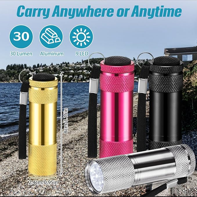 VIHOSE 12 Pcs Mini Flashlights Bulk, Bright Aluminum Handheld Flash Lights with Lanyard, Small LED Flashlights for Kids Night Reading Emergency Hurricane Camping Hiking Party Favors(Vivid Colors)