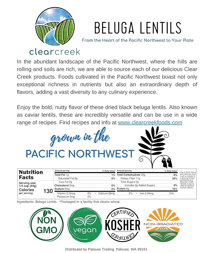 CLEAR CREEK Black Lentils | Caviar or Beluga Lentils | 25 lbs | Project Non-GMO Verified | Kosher | Vegan | Non-Irradiated