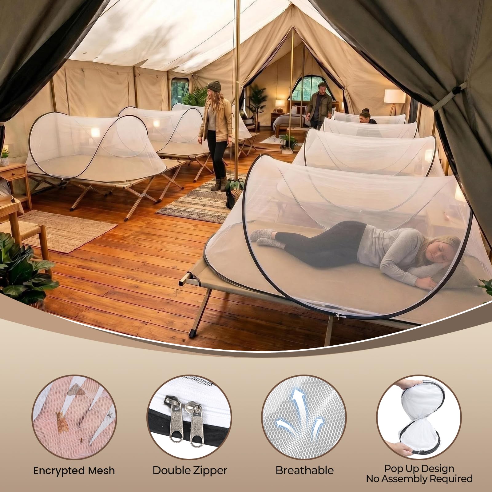 MicMingle 2 Pcs Black Pop Up Mosquito Net for Bed with Drawstring Bag Mosquito Head Net, 78 x 31 x