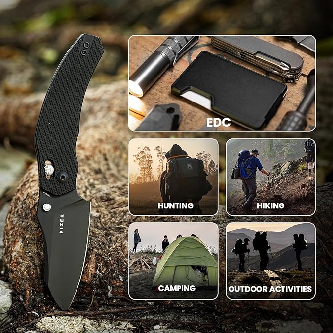 Kizer Bulldog Pocket Knife, 3 In Nitro V Steel Blade Folding Knife Aluminium Handle Camping Hunting Knife with Reversible Clip Sheepsfoot Clutch Lock Small EDC Knives for Men Women V3672A1