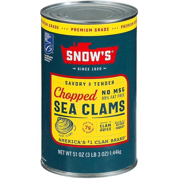 Snow's Chopped Sea Clams in Clam Juice, 51 oz Can - Premium Grade Wild Caught Gourmet Surf Clams - 7g Protein Per Serving - Gluten Free, Keto Friendly, 99% Fat Free