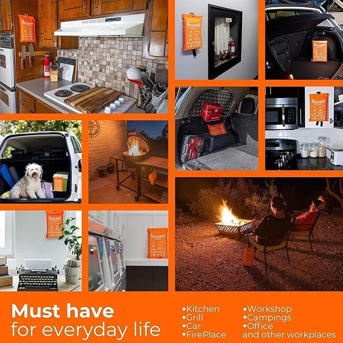 Supa Ant Emergency Fire Blanket for Home and Kitchen - 1 Pack 1500F High Visibility (Glow in The Dark) Smother Kitchen Fire Blanket - CE Certified Hero Fire Blankets Emergency for Home (40in)