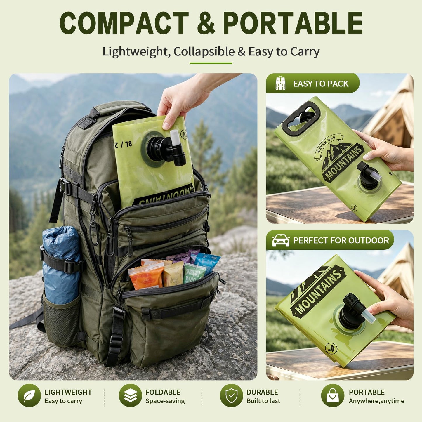 2 Pack Camping Water Container, 2 Gallon Collapsible Water Jug with Spout