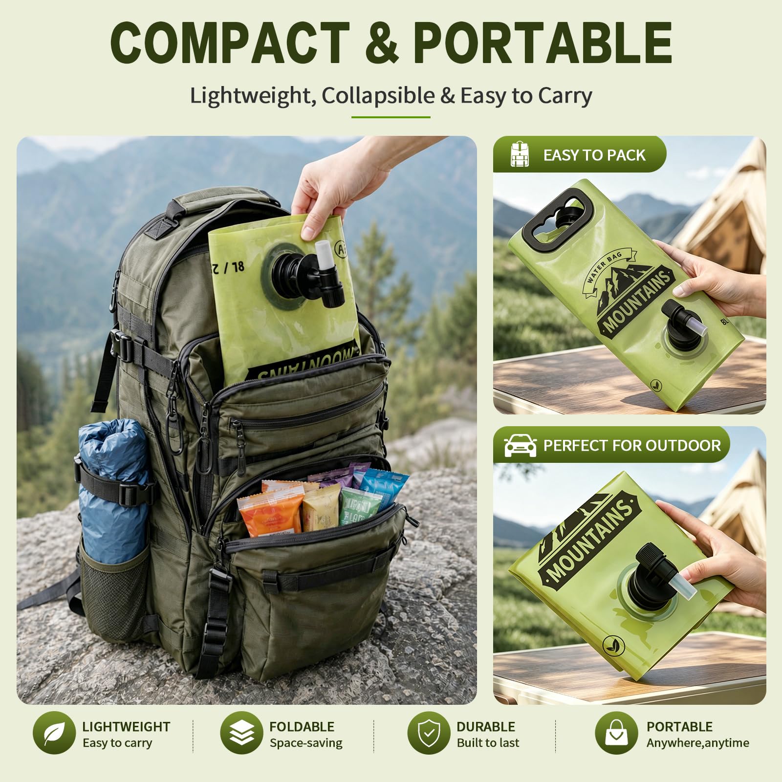 2 Pack Camping Water Container, 2 Gallon Collapsible Water Jug with Spout