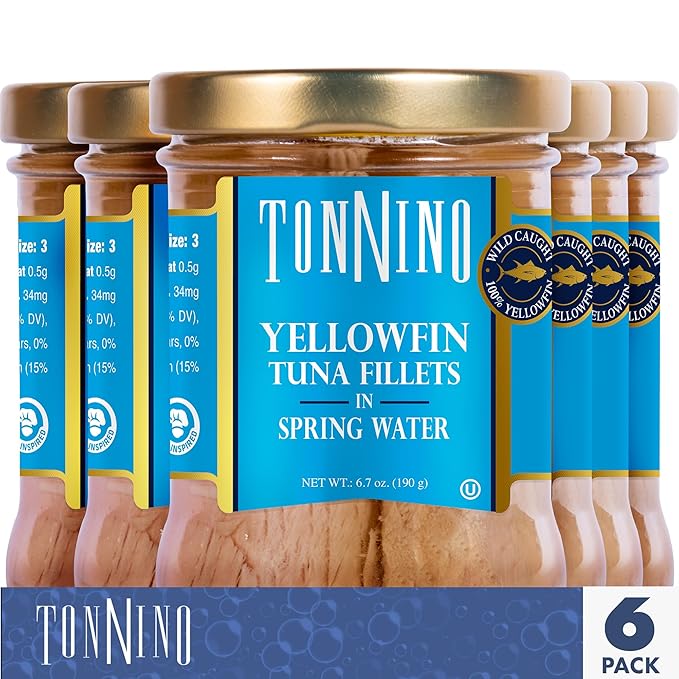 Tonnino Yellowfin Tuna Fish Premium ??Spring Water ??Pack of 6 ??Alternative to Salmon ??Protein Snacks ??Ready to Eat Meals