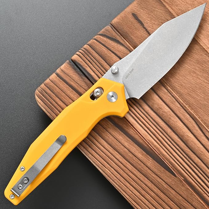 FF20 Folding Pocket Knife，VG10 Steel Blade G10 Handle EDC Tool Knife for Outdoor Camping Hunting Fishing Working(Yellow)