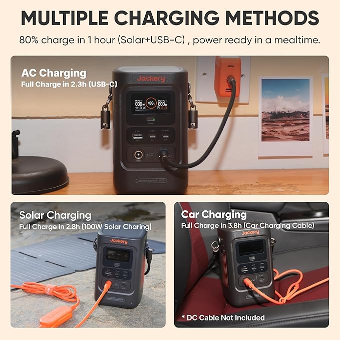 Jackery Explorer 240D Power Bank, 256Wh LiFePO4 Battery Portable Power Station, Charging Cable Included with 100W Soalr Panel