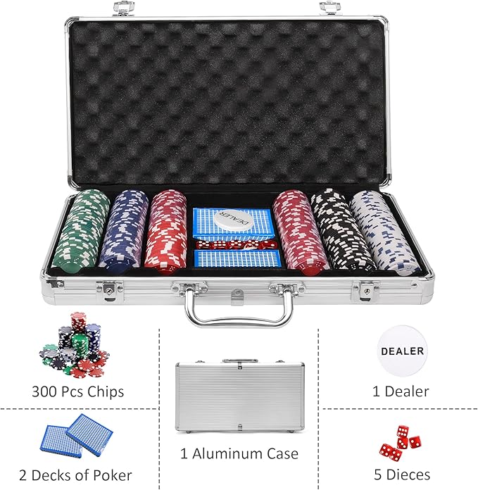 Poker Chips Set, 300PCS Poker Chips with Carrying Case for Texas Holdem Blackjack Gambling