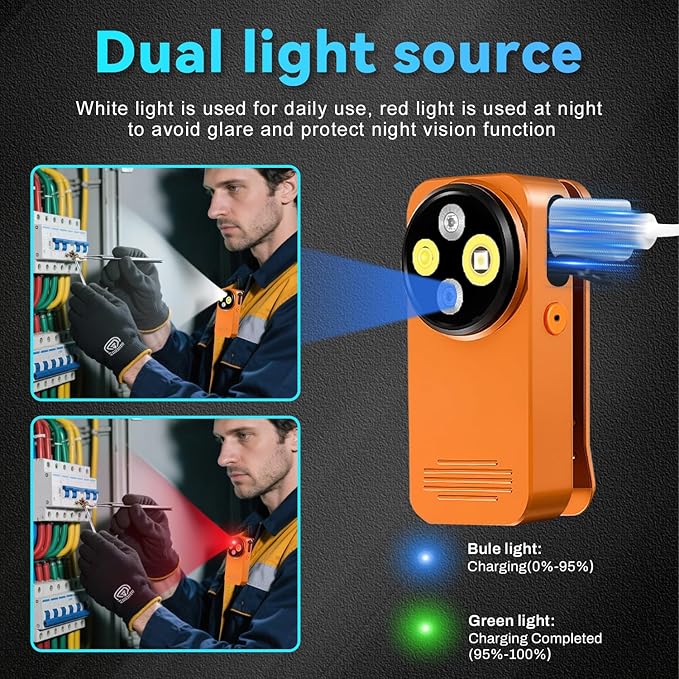 EDC Flashlight Clip-on Light, 530 Lumens Rechargeable with Type-C Charging, Combines Floodlight, Spotlight and UV, Equipped with Charging Cable and Instruction Manual(Orange)