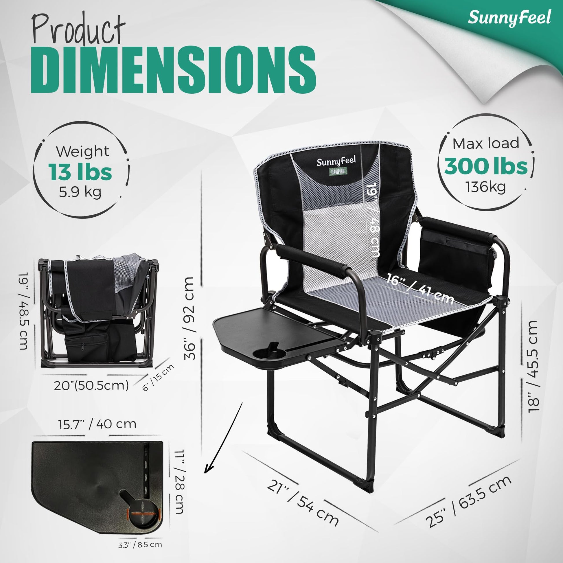 SUNNYFEEL Camping Directors Chair, Heavy Duty,Oversized Portable Folding Chair with Side Table