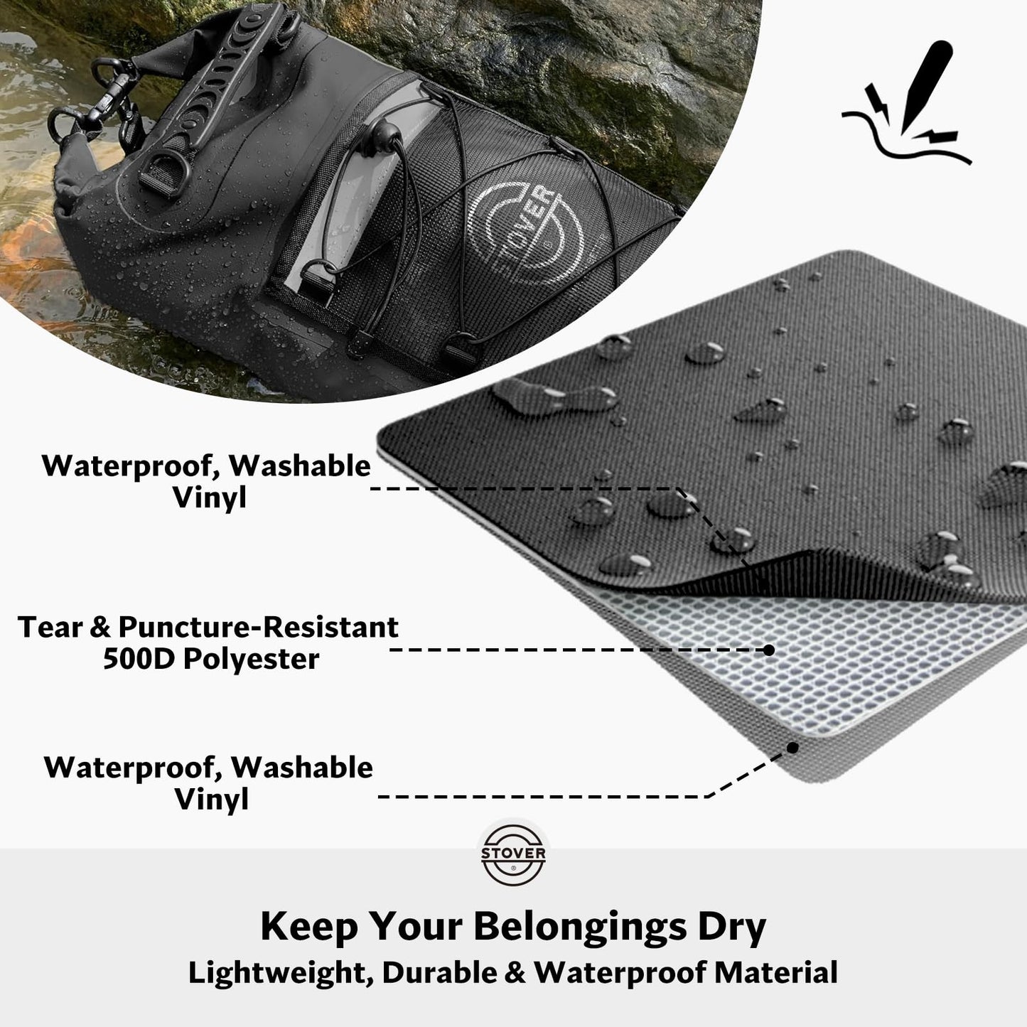 STOVER 5/10/25/30/40L Waterproof Dry Backpack & Phone Case- Large Floating Dry Bag for Kayaking