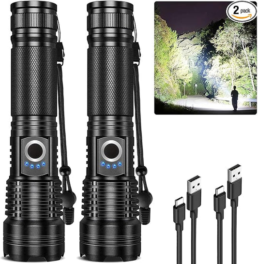 Flashlight Rechargeable LED High Lumens - 99,000lm Bright Powered Flash Light with 5 Modes,Adjustable for Camping,Home