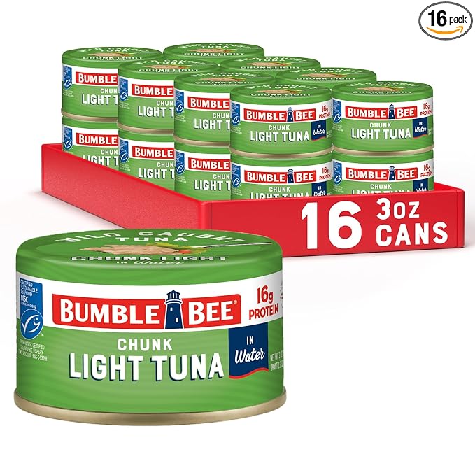 Bumble Bee Snackers - Chunk Light Tuna, 3 oz Easy Open Can - 16g Protein per Serving - Wild Caught Skipjack Chunk Light Tuna Pack - Ready to Eat (Pack of 16)