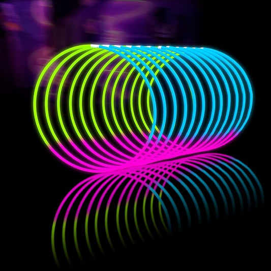 Glow Fever Glow Sticks Bulk 100ct 22'' Glow Necklaces with Connectors, Neon Light Sticks for Party Festivals Raves Concert Birthday Wedding, Tricolor