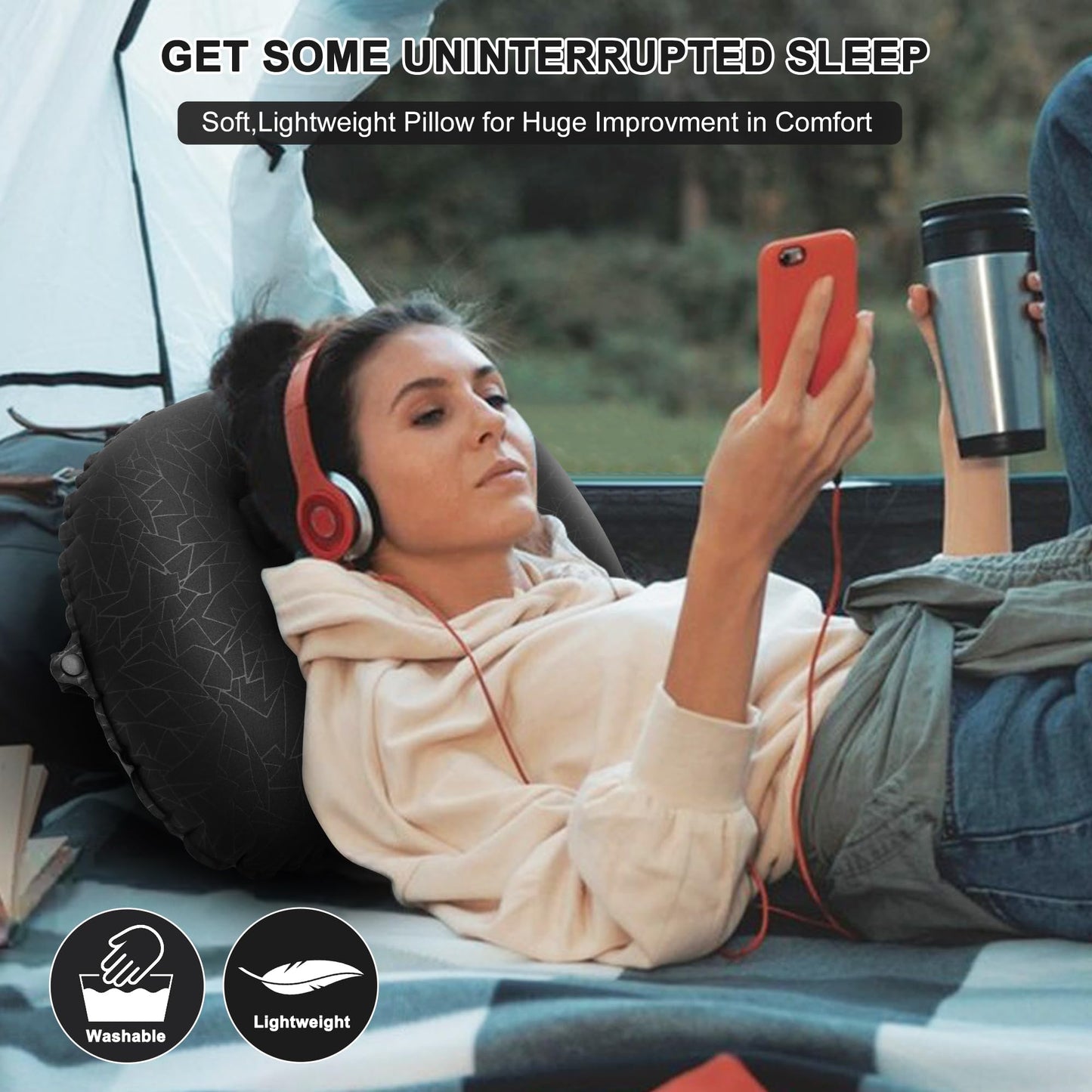 BreezCamp Inflatable Camping Pillow, Travel Blow Up Air Pillow, Neck Lumbar Support Ultralight