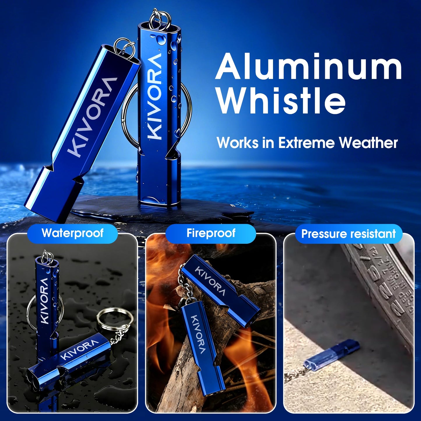 KIVORA Emergency Whistle, 12 Pack 126dB Super Loud Aluminum Safety Survival Whistles with 12