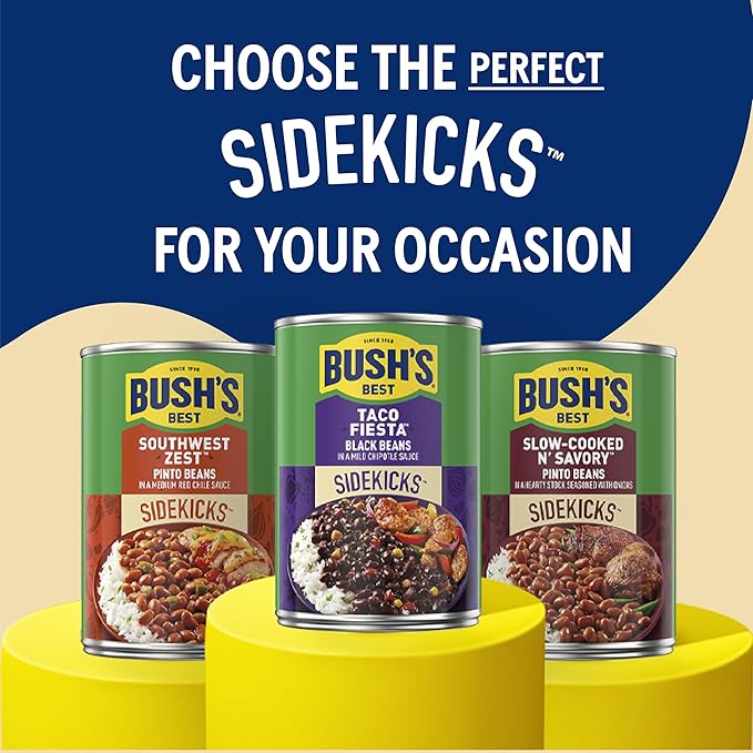 BUSH'S BEST 15.1 oz Canned Taco Fiesta Black Beans, Source of Protein and Fiber, Low Fat, Gluten Free, (Pack of 12)