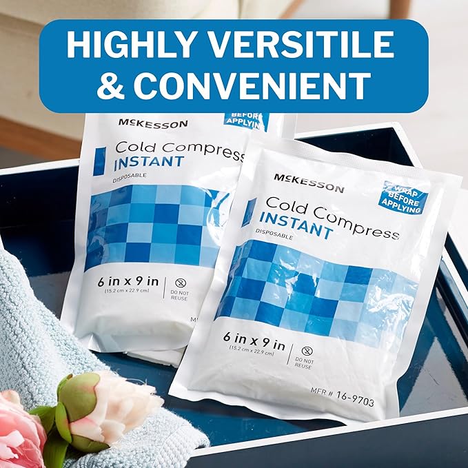 McKesson Instant Cold Packs 6" x 9" [24 Pack] – Instant Ice Packs for Injuries Disposable, Pain Relief, Swelling, Sprains – Travel Cold Compress for Sports, First Aid, Toothache