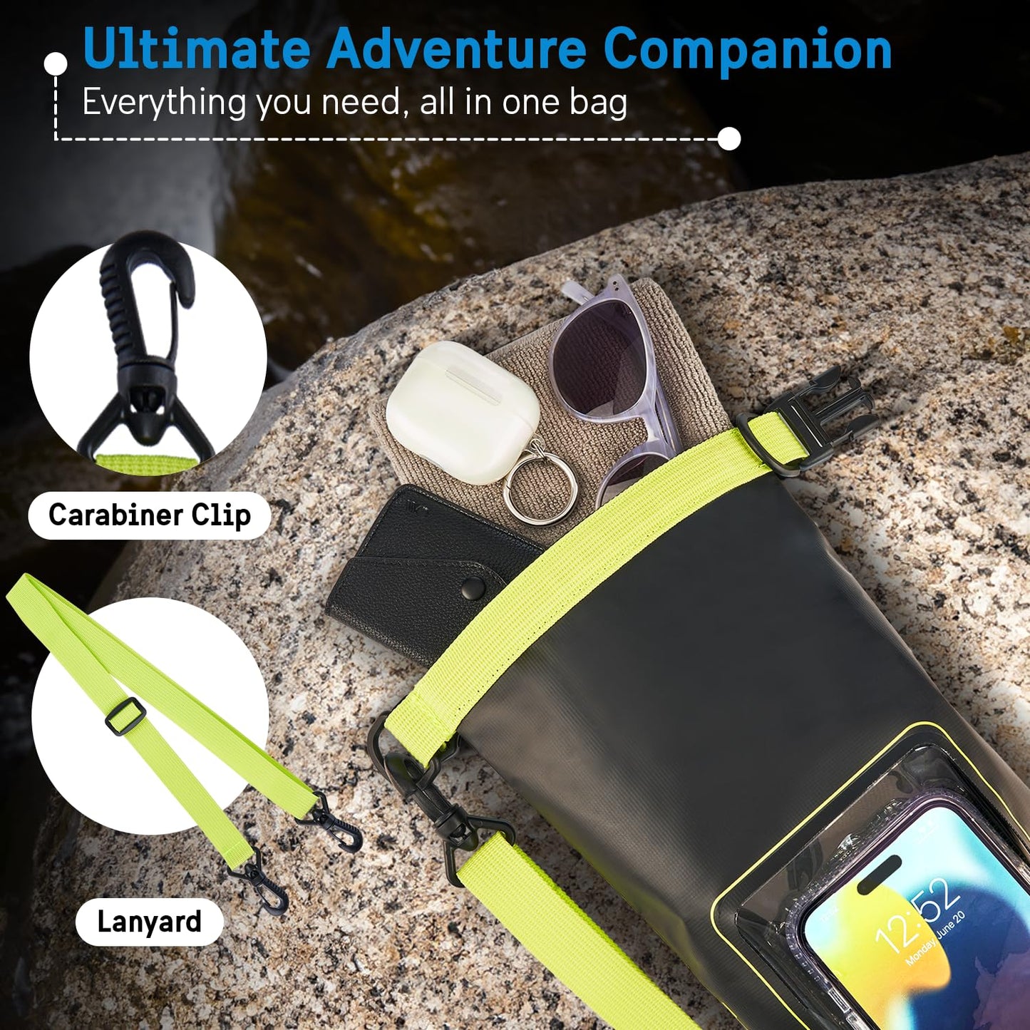 Pelican Marine IP68 Waterproof Dry Bag 2L w/Phone Pouch/Case - Black/Yellow