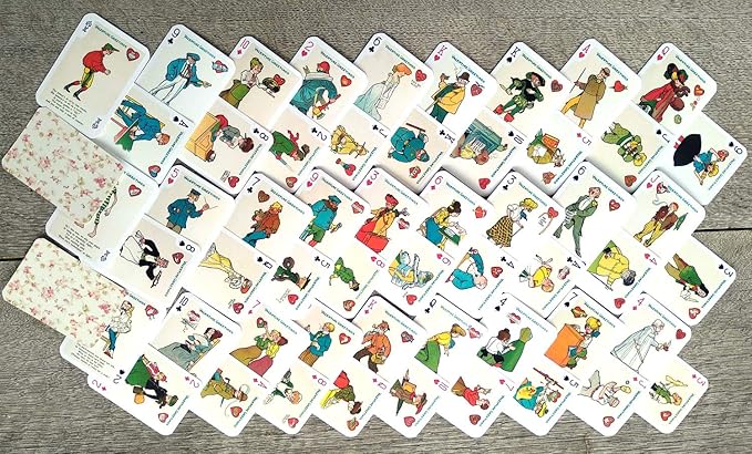 Valentine Day Playing Cards (Poker Deck 54 Cards All Different) Vintage Retro Funny Cartoons Poems for Valentine Day Greetings Cards