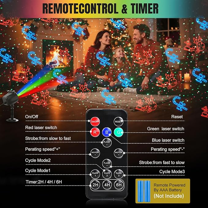 Halloween Christmas Laser Lights Projector Outdoor with 4 Dynamic Slides, 2-in-1 Moving RGB Firefly Laser Lights with Remote,Timer, Landscape Holiday Porjector for Window Wall Xmas Decor