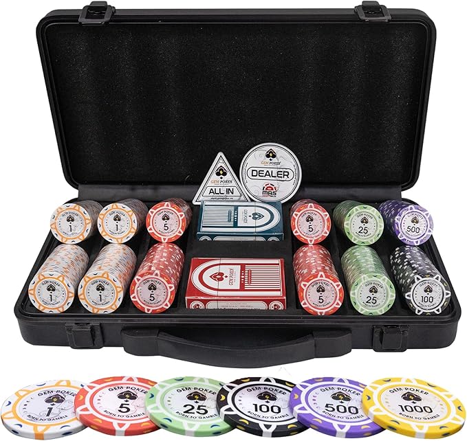 Luna 14 Gram Clay Poker Chips Set for Texas Hold’em, 300PCS Numbered Chips, Features a High-end Carrying Case with Strong Eva Foam Inside and German Polycarbonate Shell