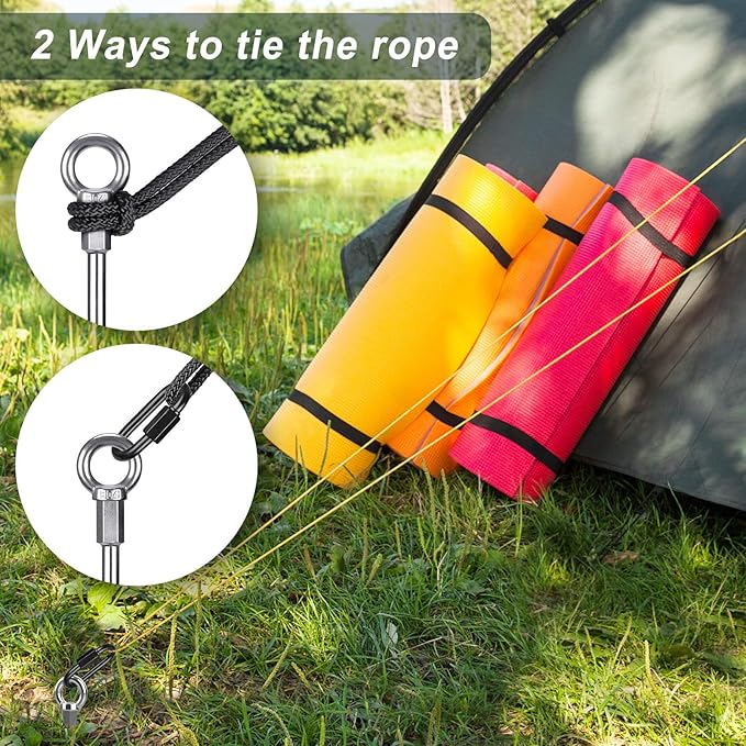 4 Pack Tent Stakes, 12 Inch Heavy Duty Ground Anchors, Fully Welded Spiral Earth Anchors for Camping Tents, Trampolines, Sheds, Swing Sets, Securing Animals