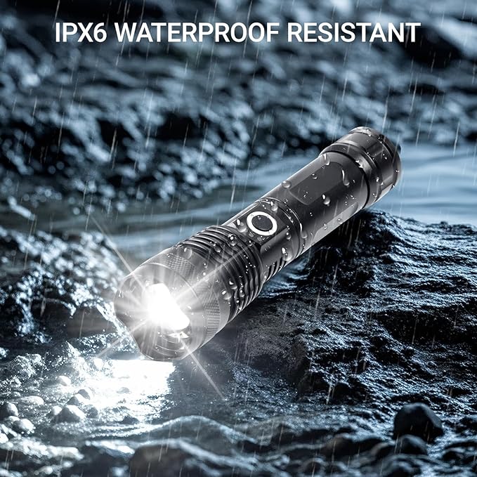 2-Pack Rechargeable LED Flashlight, High Lumen, Zoomable Tactical Flashlight with 5 Modes and 12 Hour Run Time, IPX6Waterproof, Great for Camping, Hiking, Emergencies and Home Use (2-Pack)
