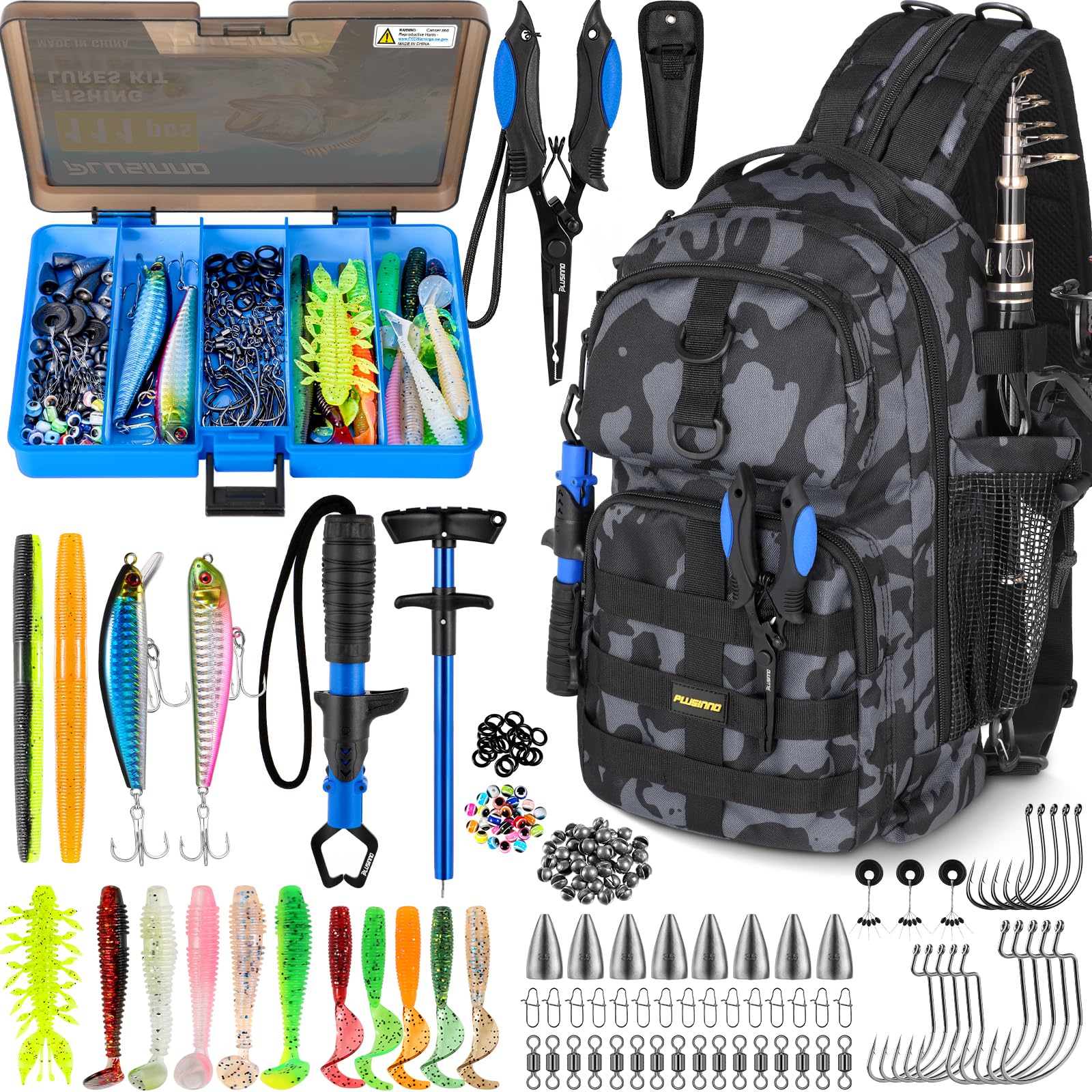 PLUSINNO Fishing Backpack with Tackle Boxes, Waterproof Fishing Sling Tackle Bag For Fishing Gear