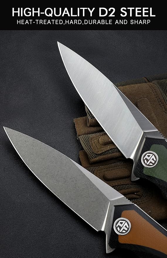 Petrified fish PF838 D2 steel folding knife outdoor tactical pocket knives G10 handle camping hunting Cutter EDC tool (Brown, Stonewash)