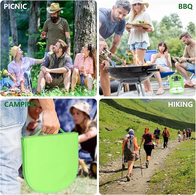 Camping Silverware Set with Case Utensil Camping Picnic Cutlery Kit Camping Mess Kit- 11 Pcs Mess Kit for 2 White Plate Spoon and Serrated Knife Fork