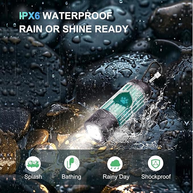 3-in-1 Dog Poop Bag Holder with Flashlight 7-Color, USB-C Rechargeable doggie bag holder for leash, IPX6 Waterproof Anti-Slip Clip Pet Waste Bag Dispenser for Walking (30 Bags Included)