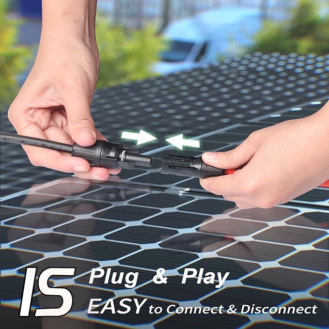 20FT 10AWG Solar Panel Extension Cable with Integrated Y Branch Parallel PV Adapter, 6mm² MC4 Solar Extension Cable with Extra Pair of Connectors and Spanners for Solar Panel (20FT Red+20FT Black)