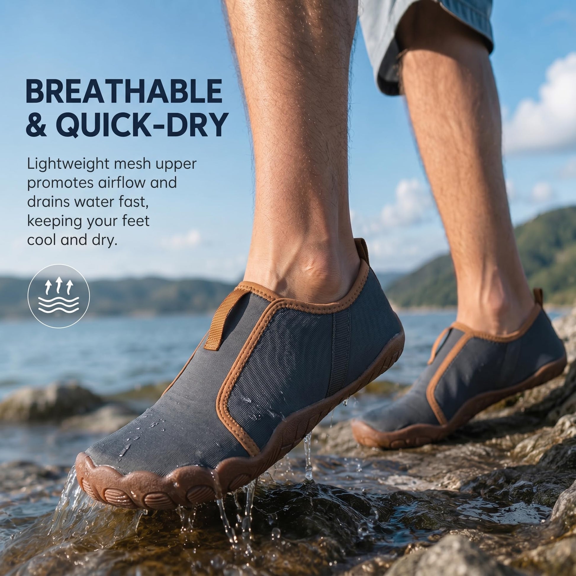 WHITIN Water Shoes Men Women Aqua Slip-on Swim Hiking, Dark Grey, W12/M10