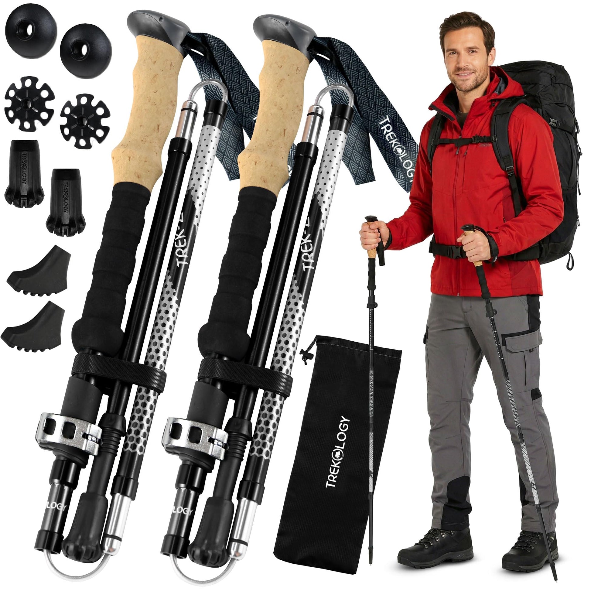 TREKOLOGY Trek-Z Collapsible Hiking & Trekking Poles - Balance Support for Seniors, Women, and Men