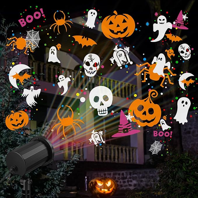Halloween Projector Outdoor Lights, 18 Halloween Pattens LED Halloween Window Projector, Waterproof Holiday Projector Lights for Bedroom, Spotlight Landscape Decorations for Patio Garden